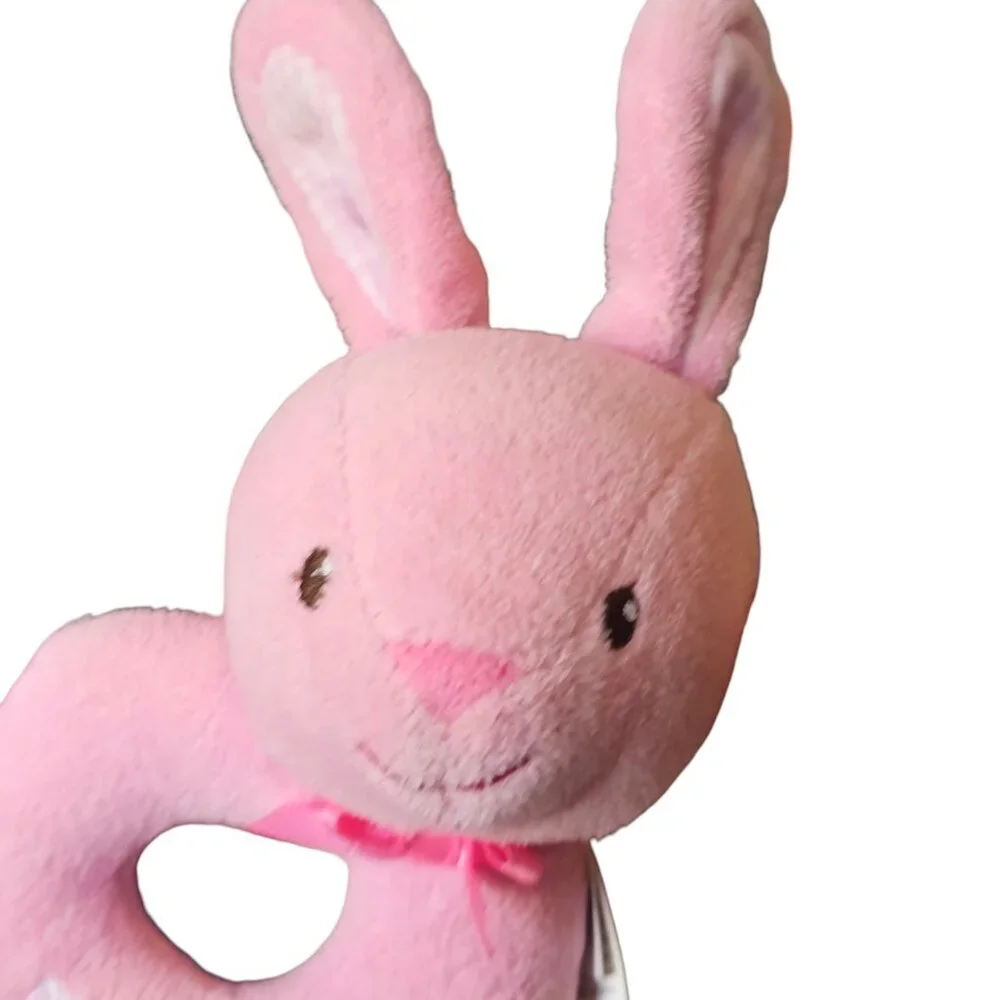 Baby Girl Pink My First‎ Bunny Rattle Plush Toy Gift By Prestige Plaid Ears